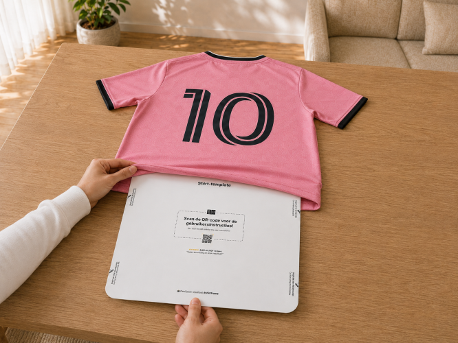 ShirtFrame Template wird unter ein Sportshirt geschoben